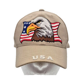 USA American Flag & Eagle Embroidered Patriotic Baseball Hat Ball Cap Brown